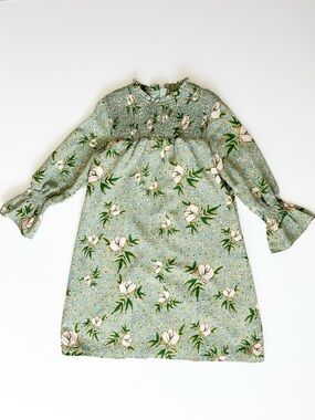 Roolee Kids Girls' Sage Green Floral Smocked Long-Sleeve Dress - Size 5-6